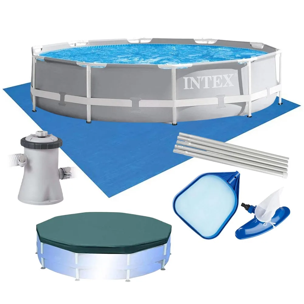 Piscina Intex 4.485l Estrutural Prism Cinza Capa Bomba 110v Forro Kit Limpeza