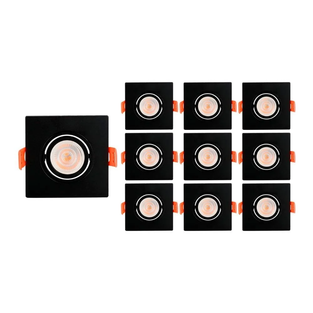 10 Spots De Embutir Plano Mbled Para 1 Lâmpada Par 30 Quadrado Preto
