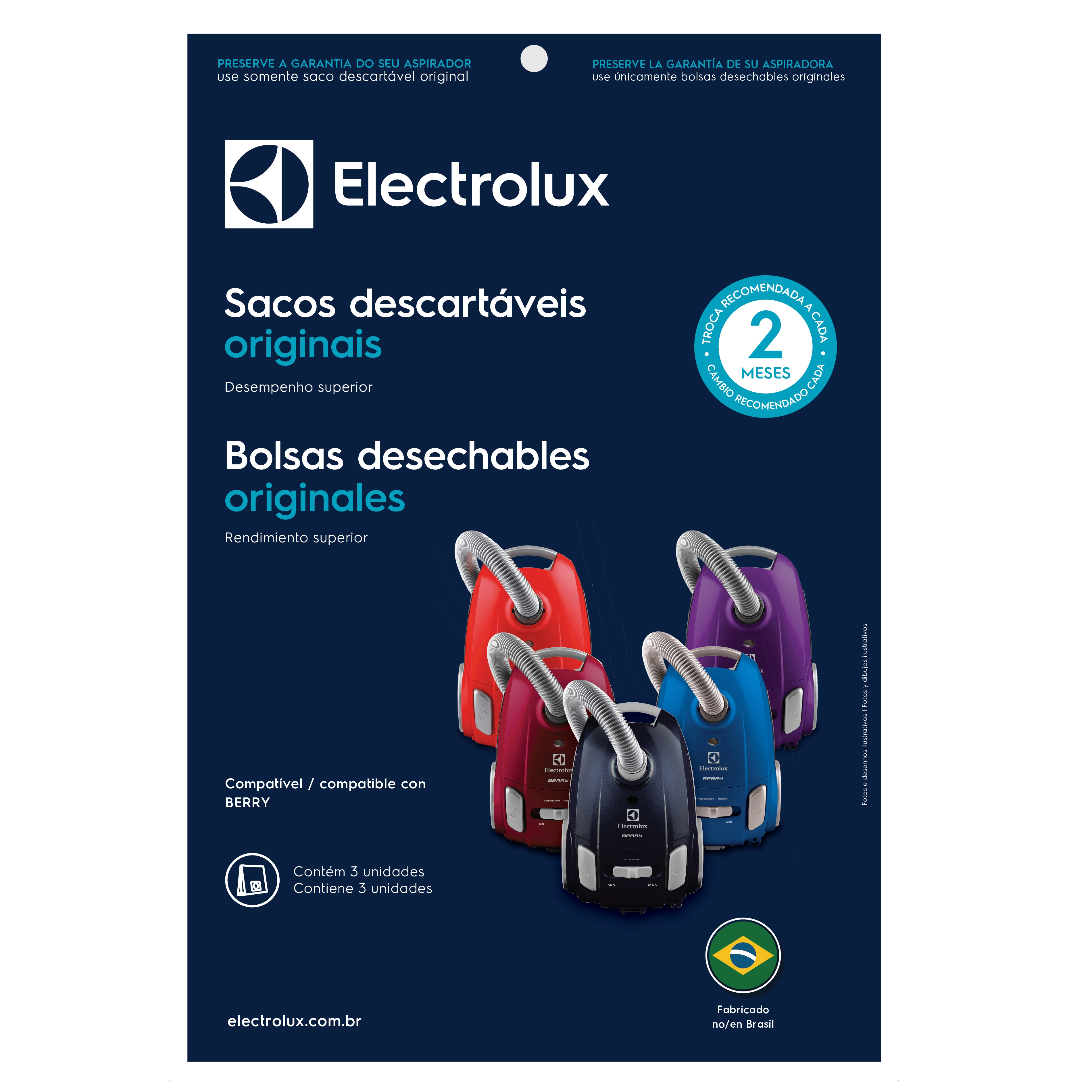 Kit Com 3 Sacos Descartáveis Para Aspiradores De Pó Electrolux Sbebe
