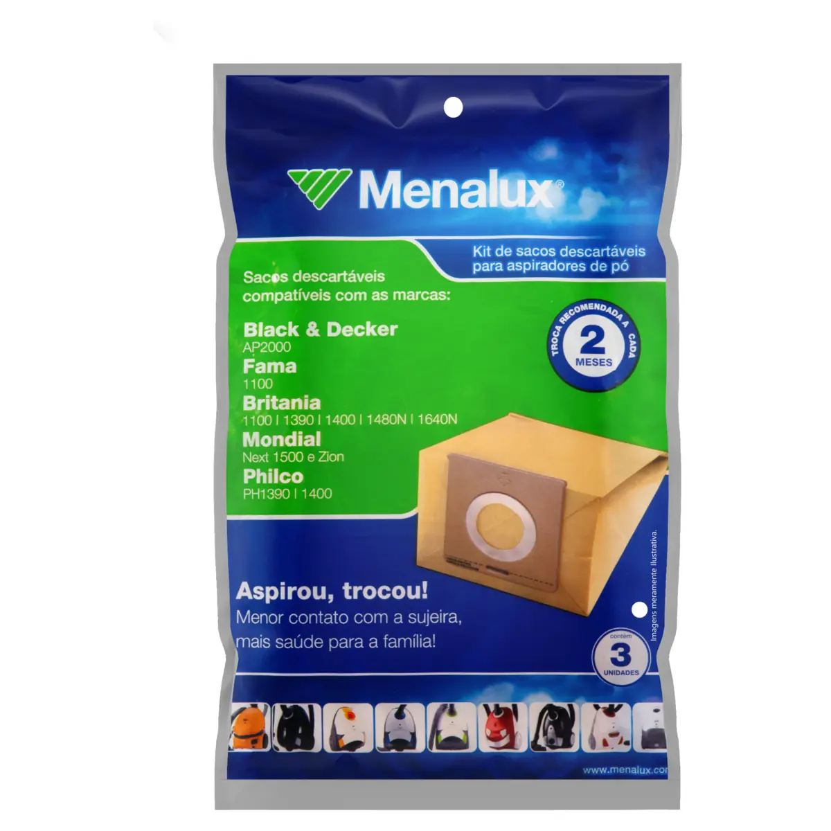 Saco para Aspirador de Pó Descartável SIM01 Menalux 3 Unidades