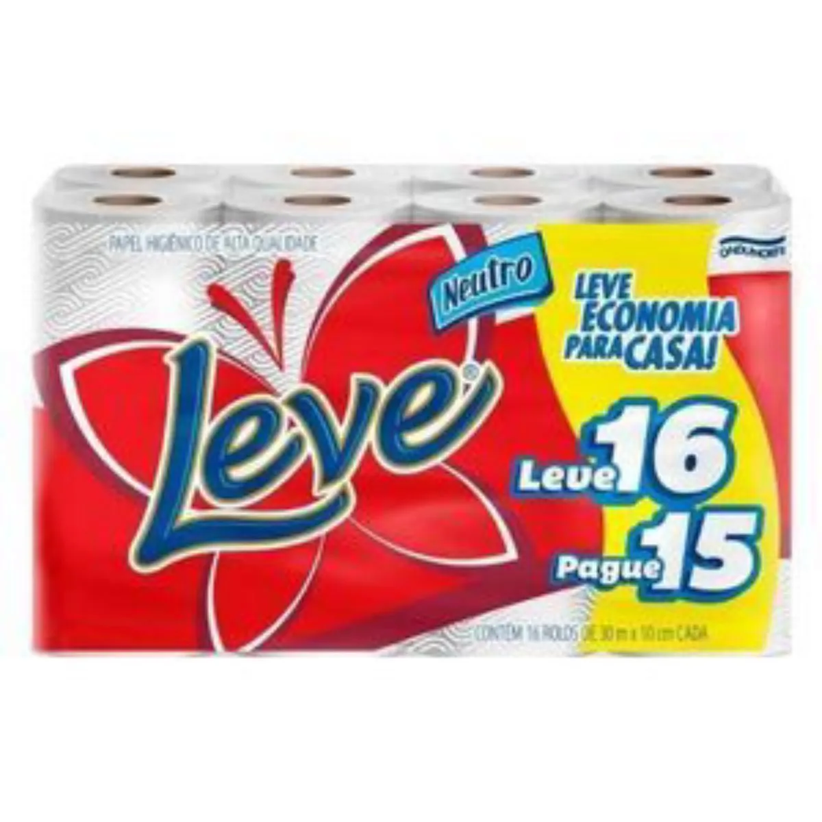 Papel Higiênico Leve Neutro 30m c/ 16 unidades