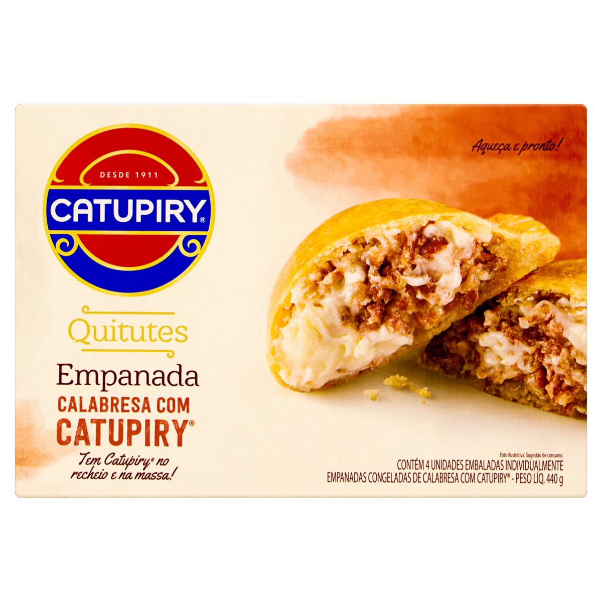 Empanada Congelada Calabresa Com Catupiry Quitutes Caixa 440g 4 Unidades