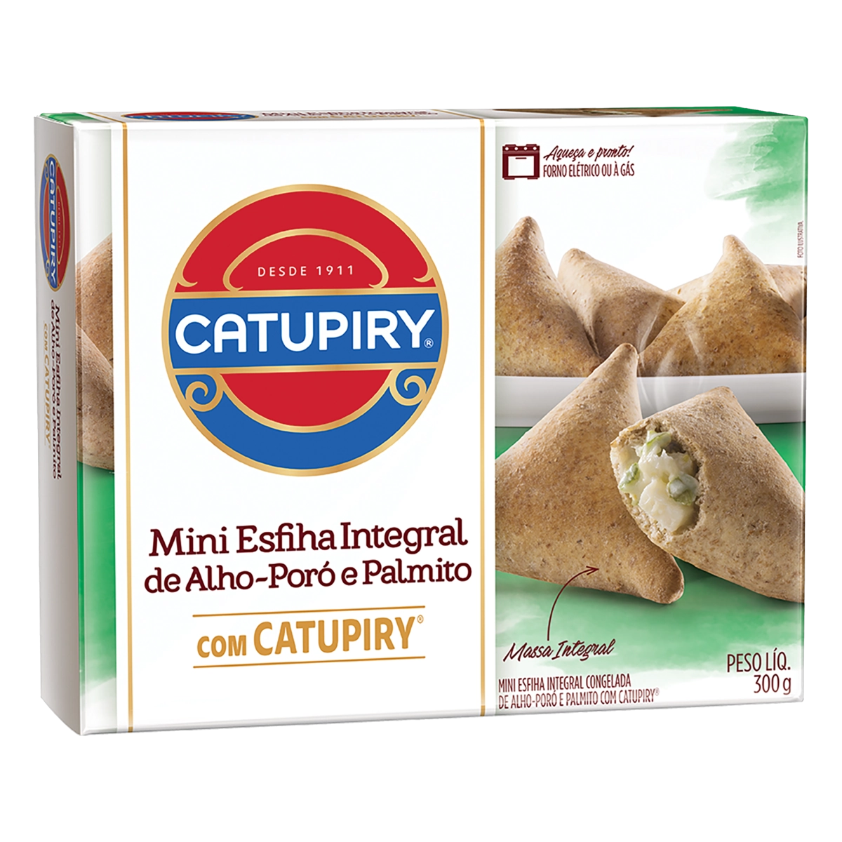Mini Esfirra Congelada Integral Alho Poró E Palmito Com Catupiry Caixa 300g