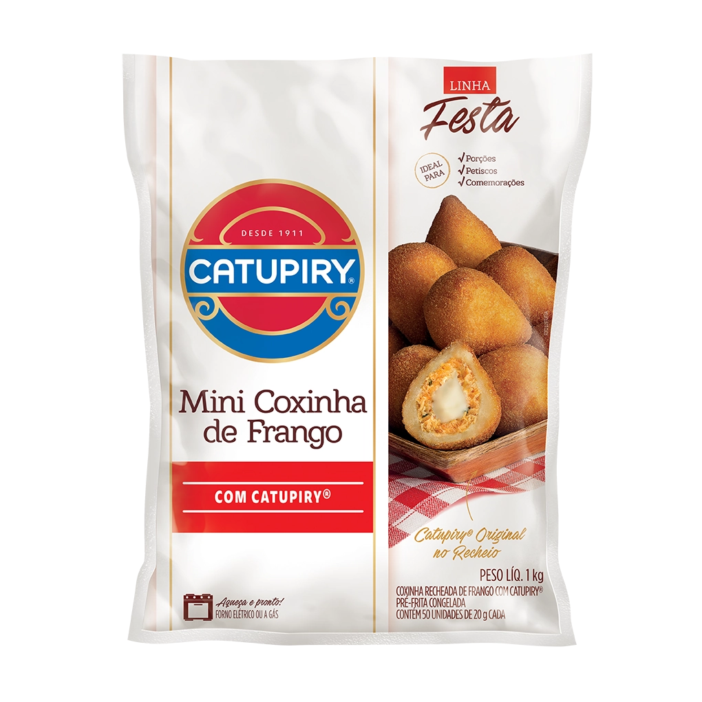 Mini Coxinha Congelada Pré Frita Frango Com Catupiry Festa Pacote 1kg 50 Unidades