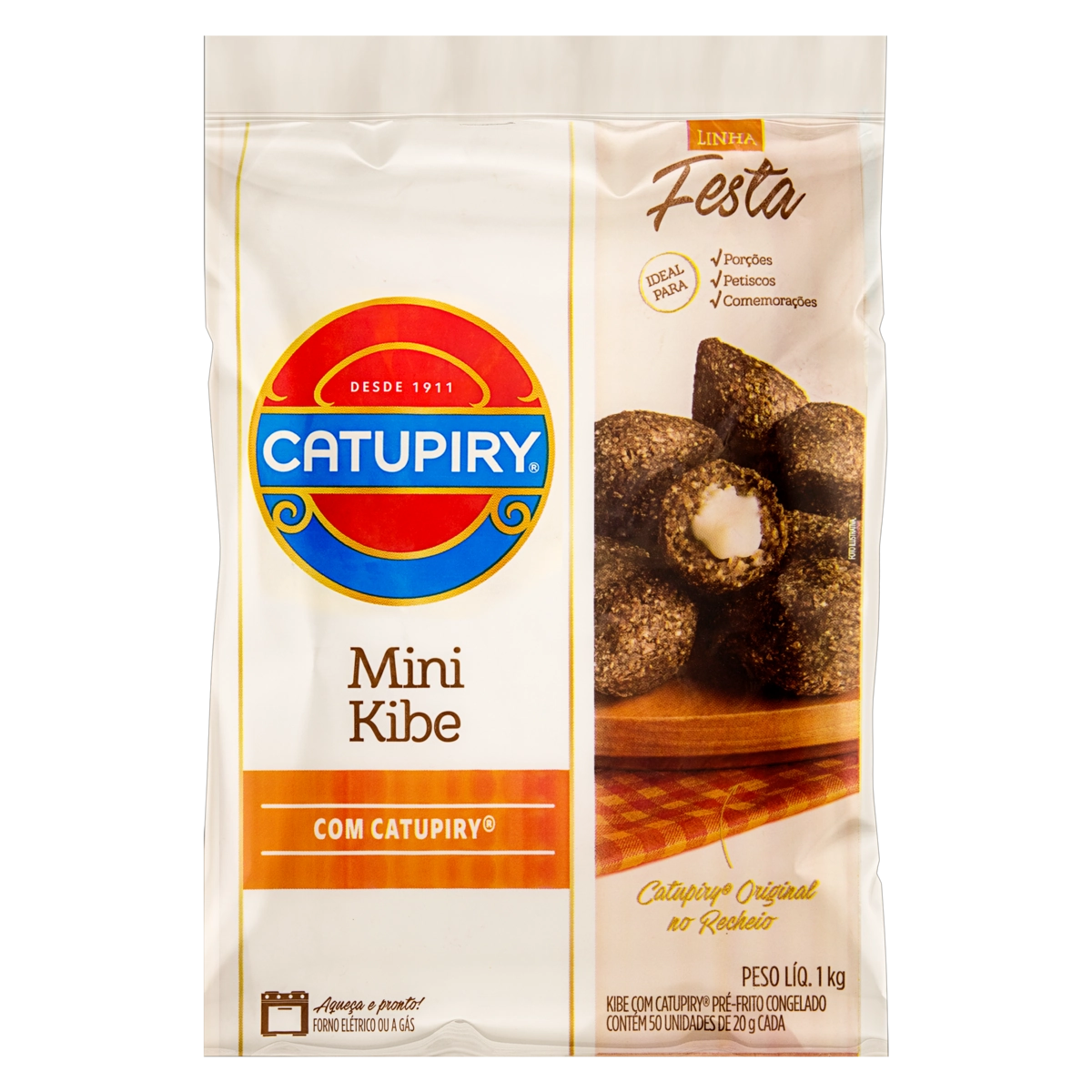 Miniquibe Congelado Pré Frito Recheio Catupiry Festa Pacote 1kg 50 Unidades