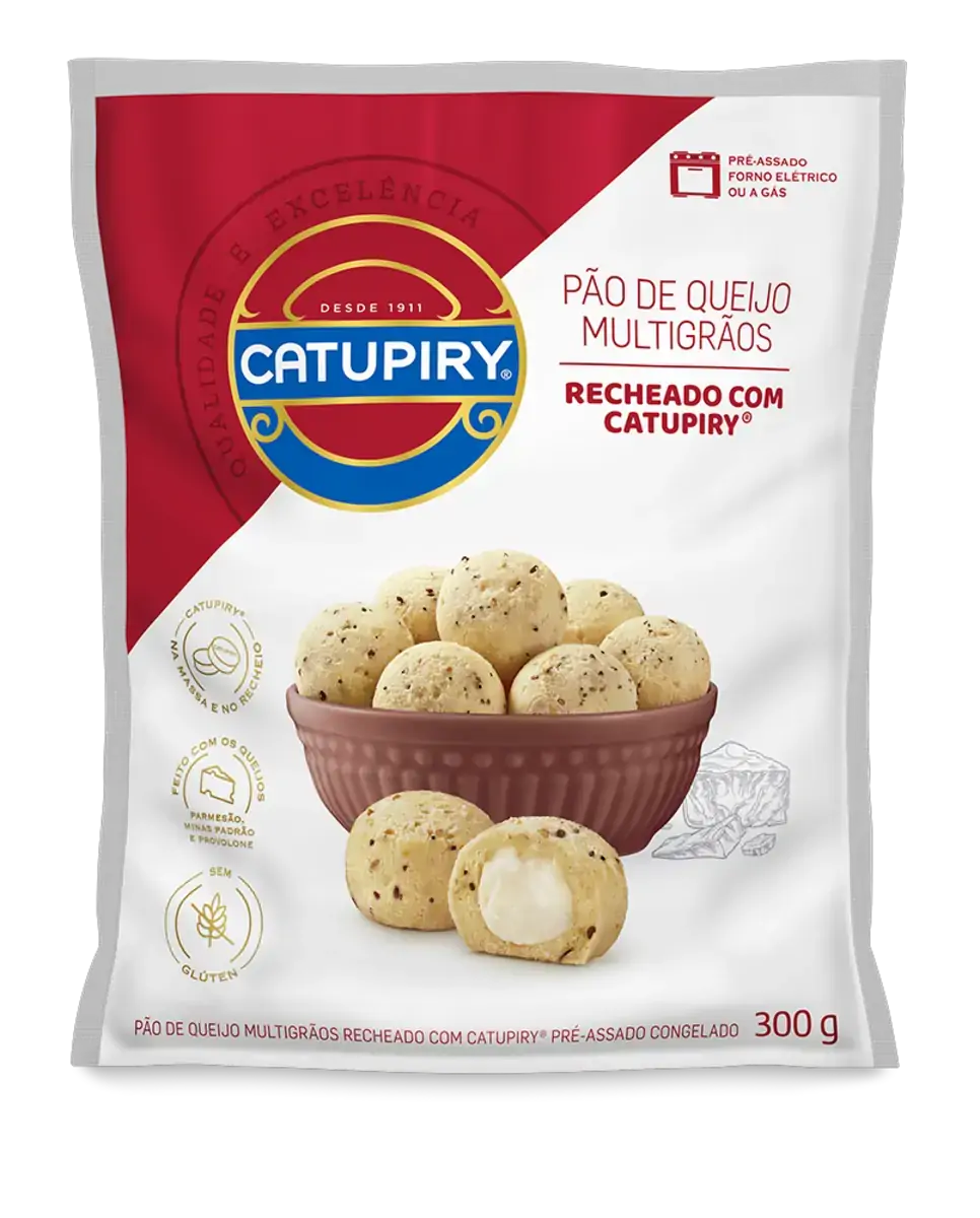 Pão De Queijo Congelado Multigrãos Recheio Catupiry Pacote 300g