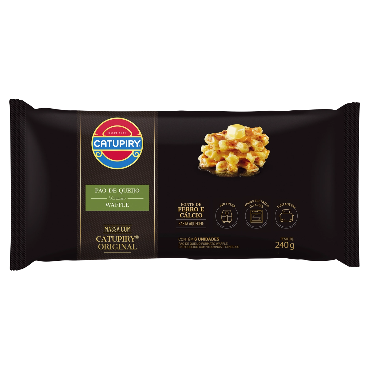 Pão De Queijo Waffle Com Catupiry Na Massa Catupiry Pacote 240g 6 Unidades