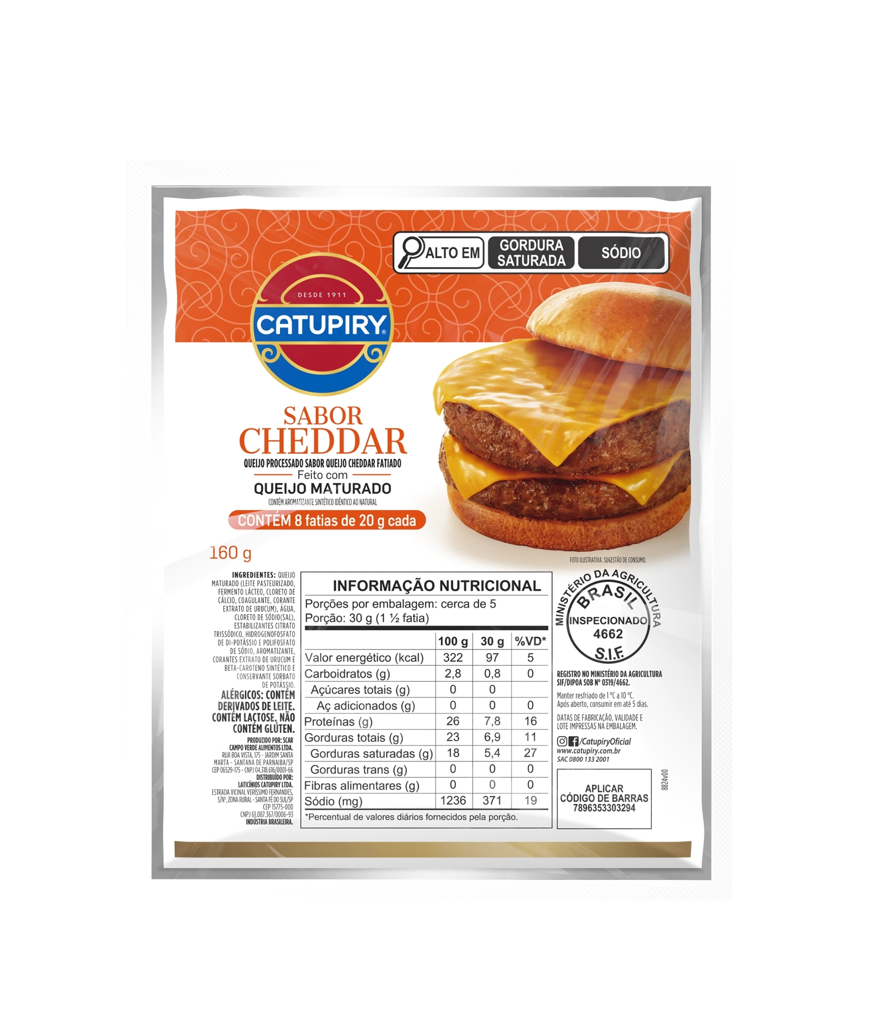 Queijo Processado Fatiado Cheddar Catupiry 160g