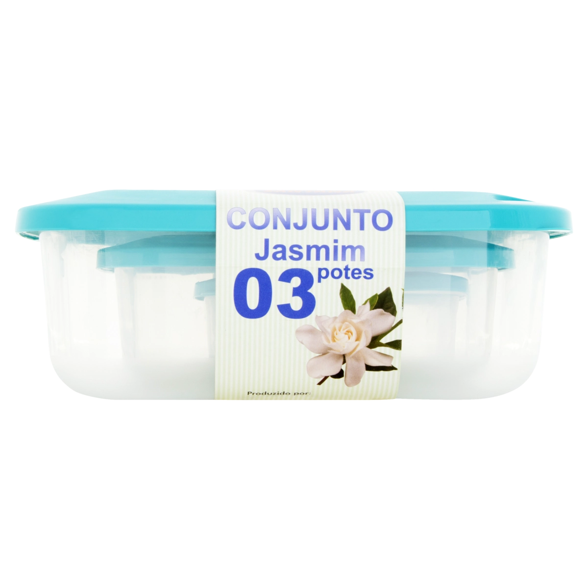 Conjunto Pote Plástico Azul Quadrado Jasmim 2.220ml Plásticos Santana 3 Unidades