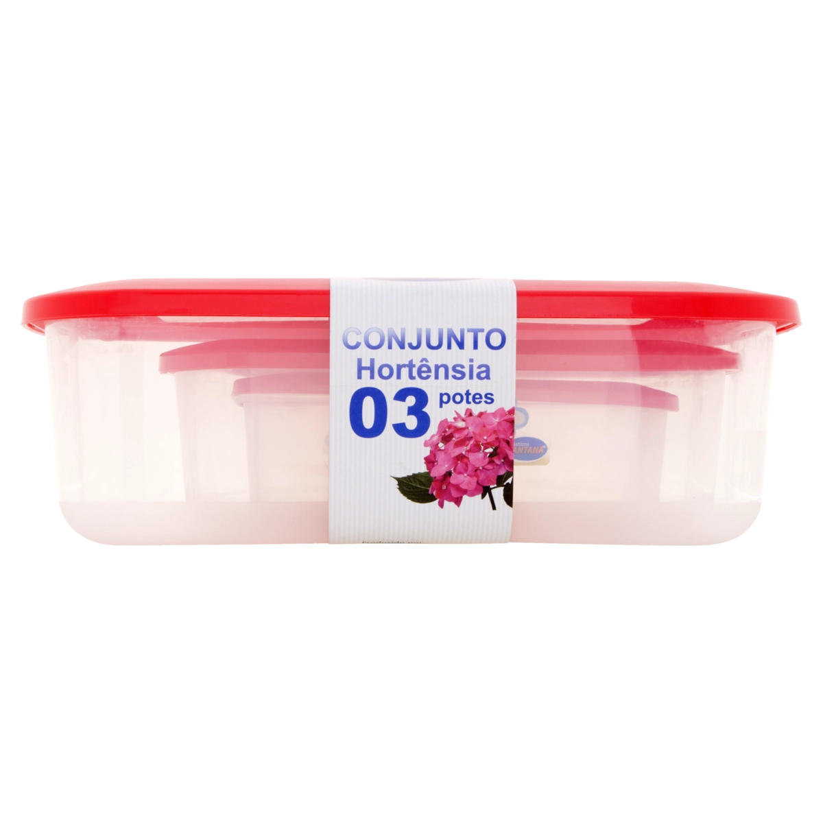 Conjunto Pote Plástico Vermelho Retangular Hortênsia 4.170ml Plásticos Santana 3 Unidades