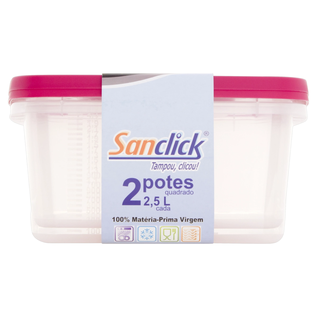 Conjunto Pote Plástico Rosa Quadrado 2,5l Plásticos Santana Sanclick 2 Unidades