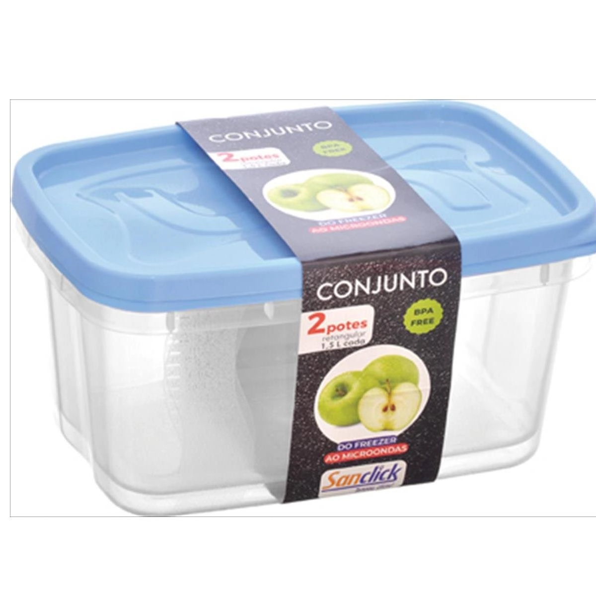 Kit 2 Potes Retangular Sanclick Plásticos Santana 1,5l