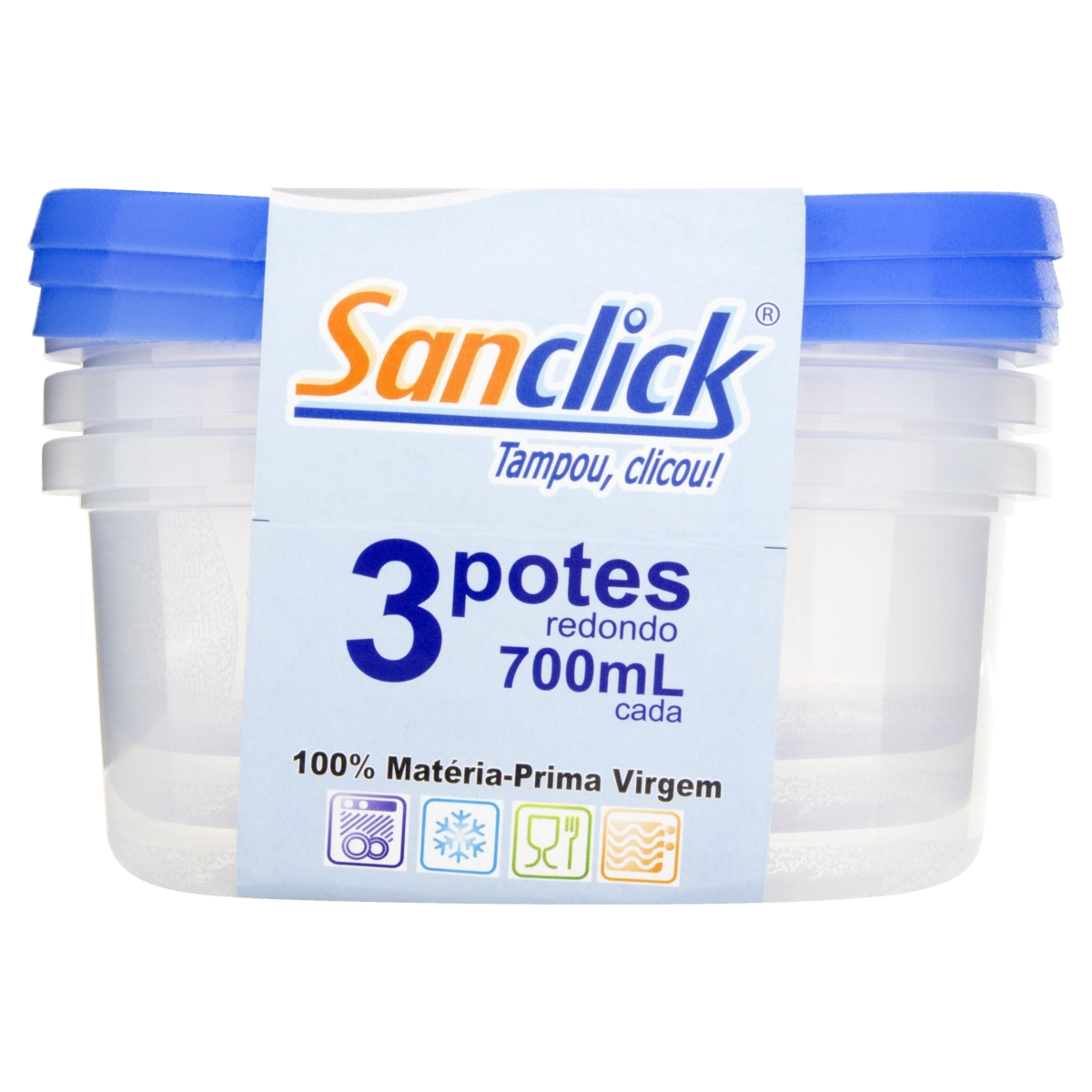 Conjunto Pote Plástico Azul Quadrado 700ml Plásticos Santana Sanclick 3 Unidades