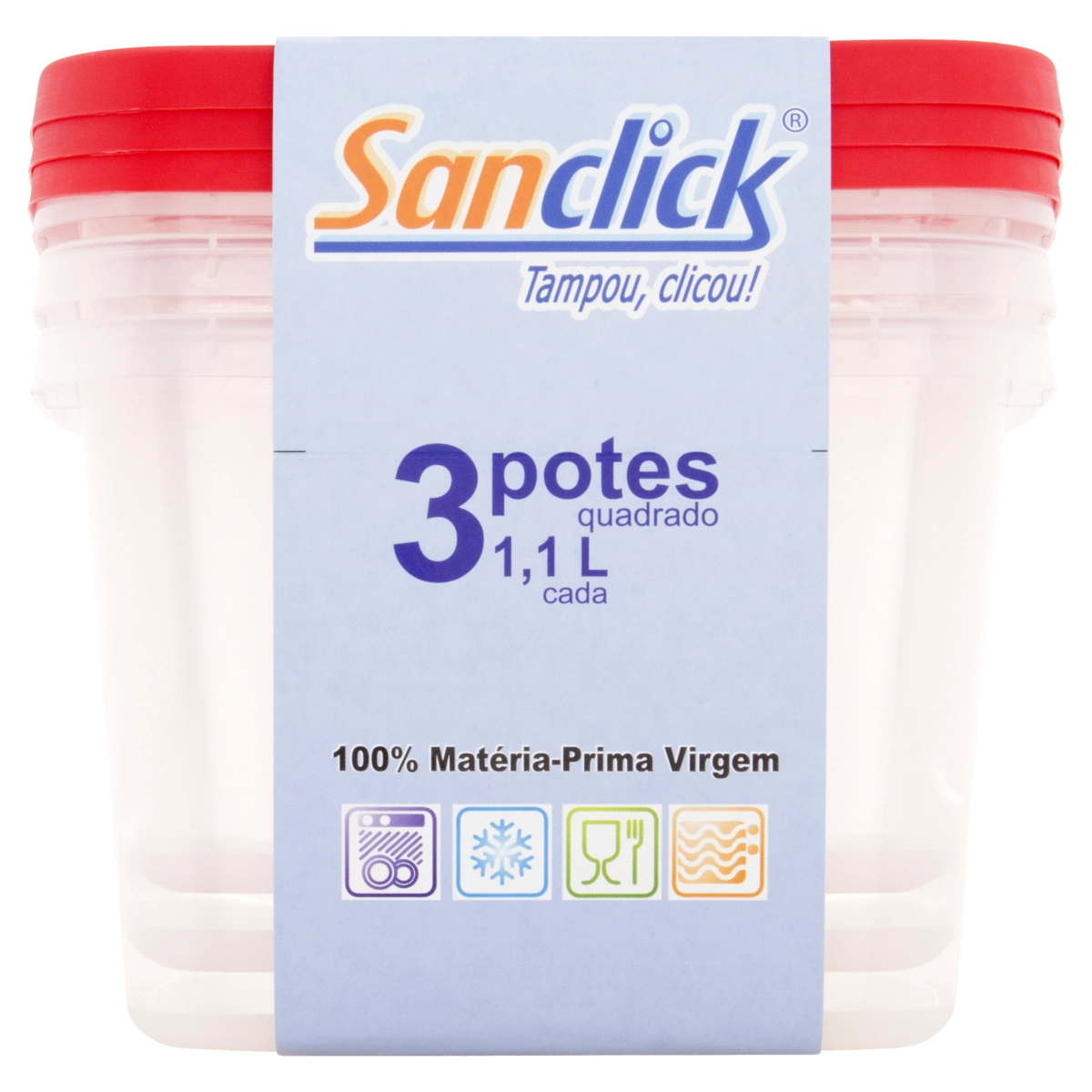 Conjunto Pote Plástico Vermelho Quadrado 1,1l Plásticos Santana Sanclick 3 Unidades