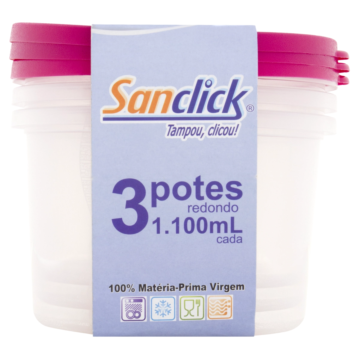 Conjunto Pote Plástico Vermelho Redondo 1.100ml Plásticos Santana Sanclick 3 Unidades