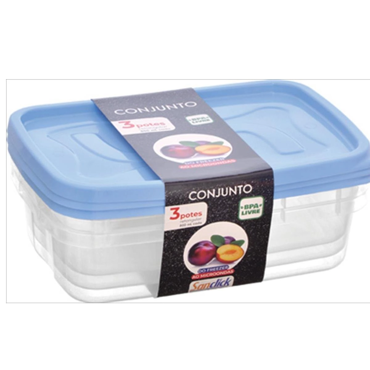 Conjunto com 3 Potes Retangulares Sanclick Plásticos Santana 800ml