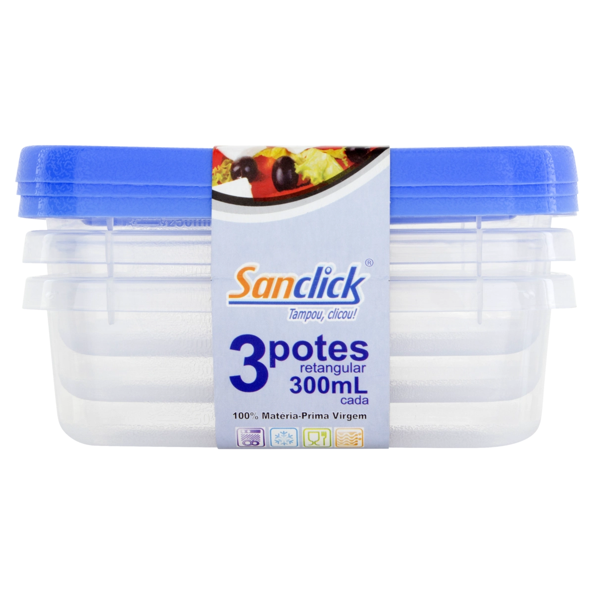 Conjunto Pote Plástico Azul Retangular 300ml Plásticos Santana Sanclick 3 Unidades