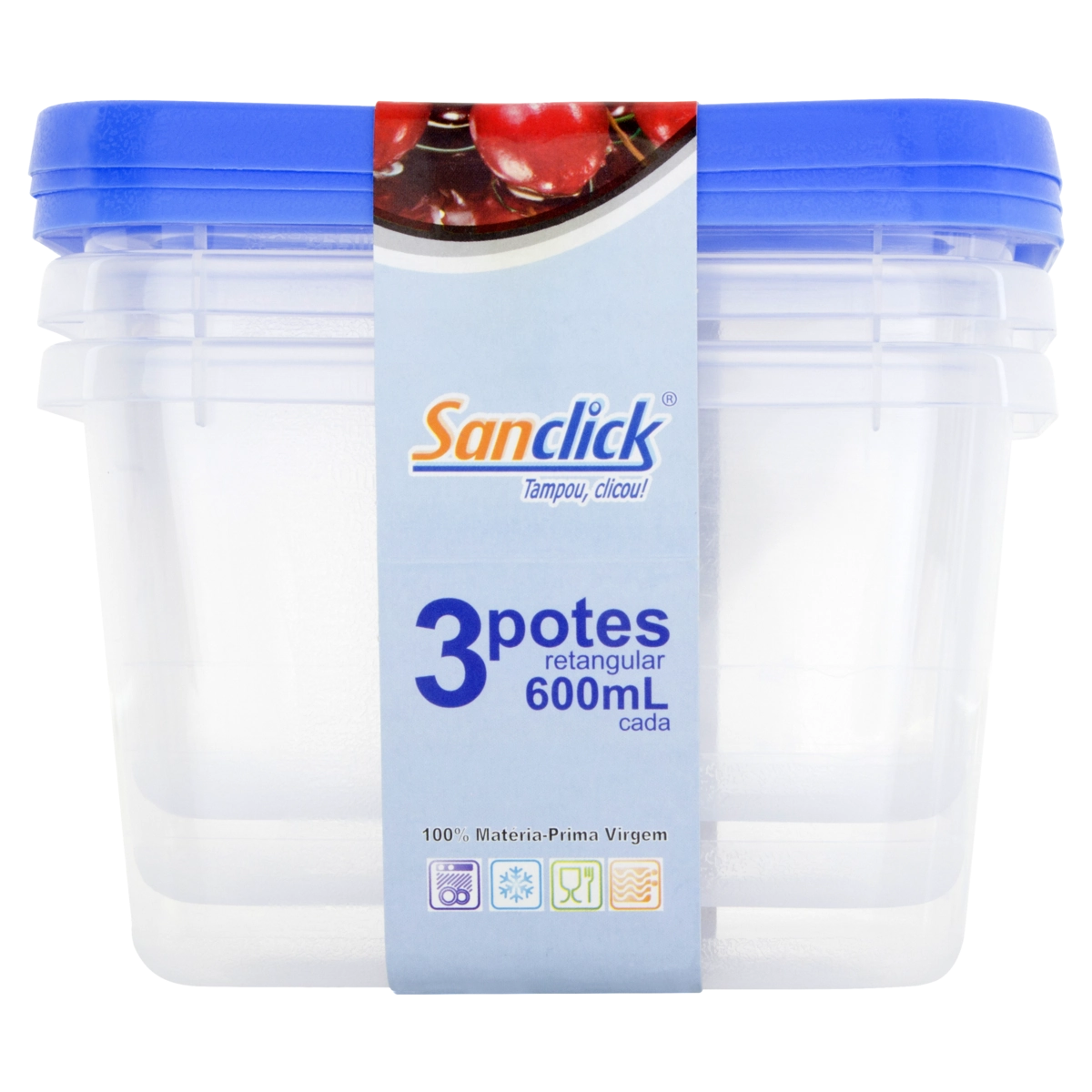 Conjunto Pote Plástico Azul Retangular 600ml Plásticos Santana Sanclick 3 Unidades