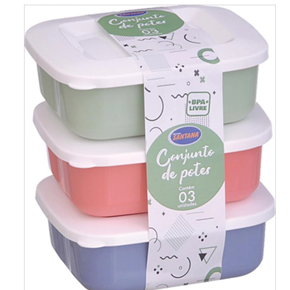 Conjunto de 3 Potes 335ml Hermetico Quadrado