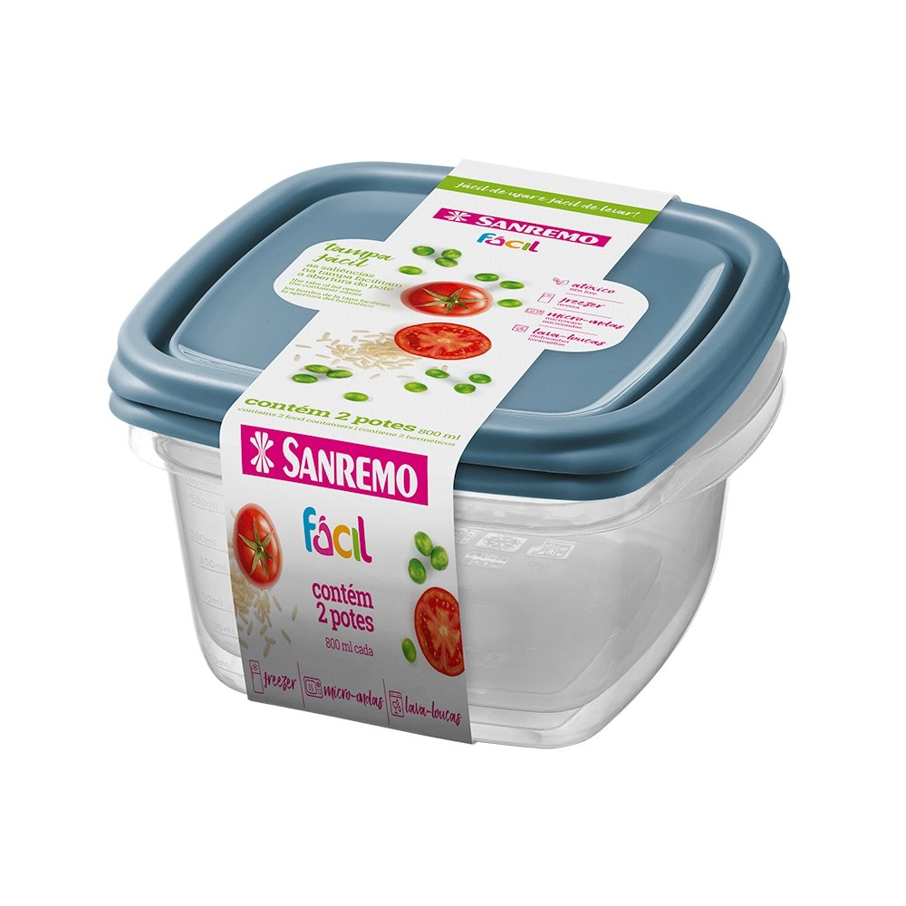 Conjunto Pote Plástico Rosa Quadrado 800ml Sanremo Fácil 2 Unidades