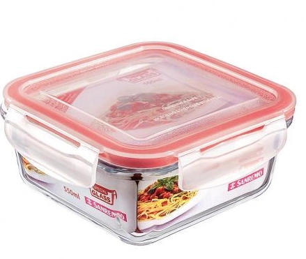 Pote Quadrado Vidro Sanremo Tampa Hermética Trava 550ml