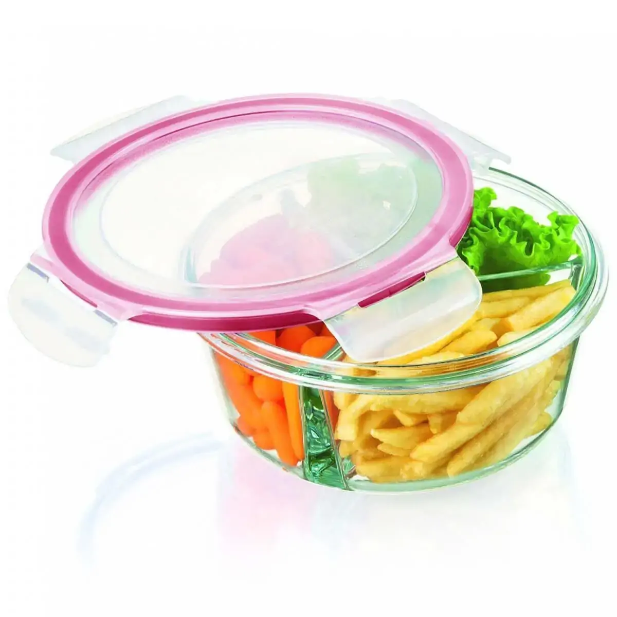 Pote Vidro Hermético Redondo com Divisórias Marmita com Tampa 800ml Sanremo