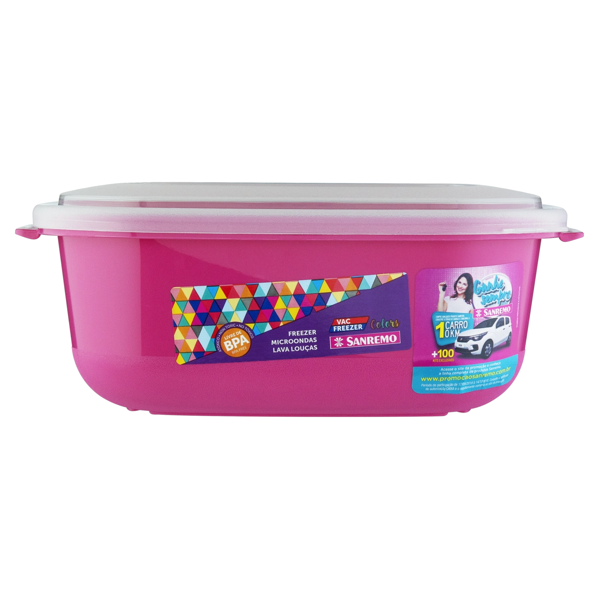 Pote Plástico Rosa Quadrado 2,5l Sanremo Vac Freezer