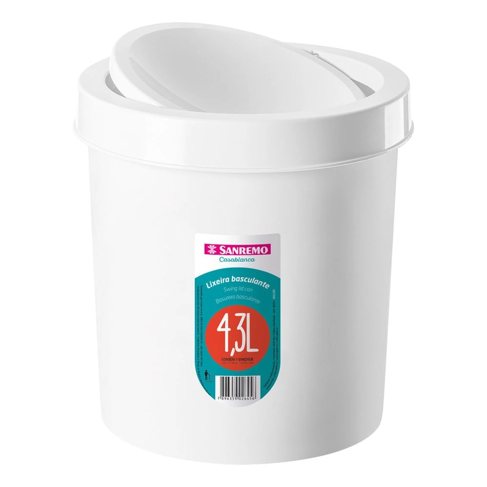 Lixeira Sanremo Basculante Branco 4,3l