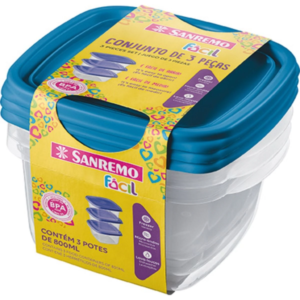Conjunto com 3 Potes 800ml SANREMO
