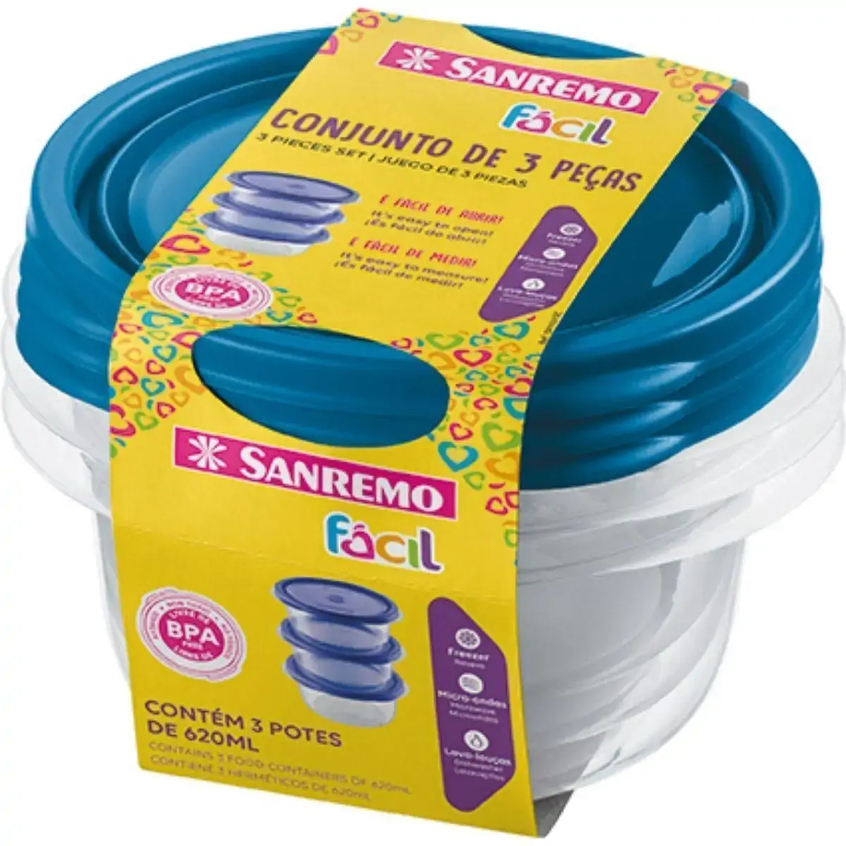 Conjunto com 3 Potes 620ml SANREMO