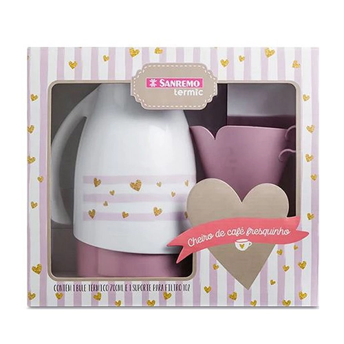 Bule Térmico 700ml + Suporte Para Filtro 102 Rosa