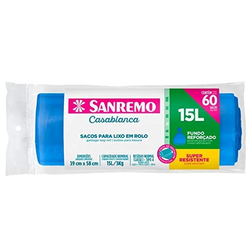 Saco de Lixo 15L Reforçado em Rolo 60 Unidades Azul Reforçado