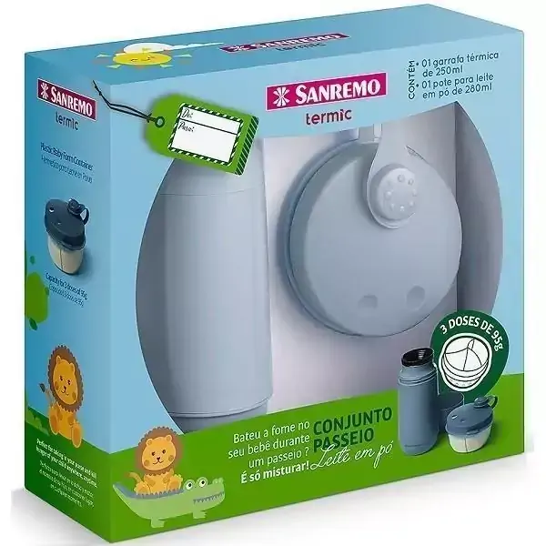 Conjunto Garrafa Termica 250ML e Pote para Leite em PO AZUL Sanremo SR1001/63