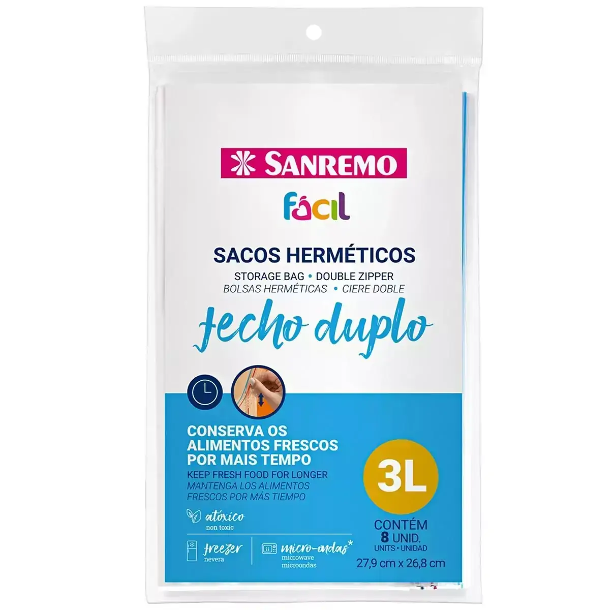 10 Sacos Plásticos Transparentes Para Alimentos 3L Sacos Herméticos Zip Lock Sanremo