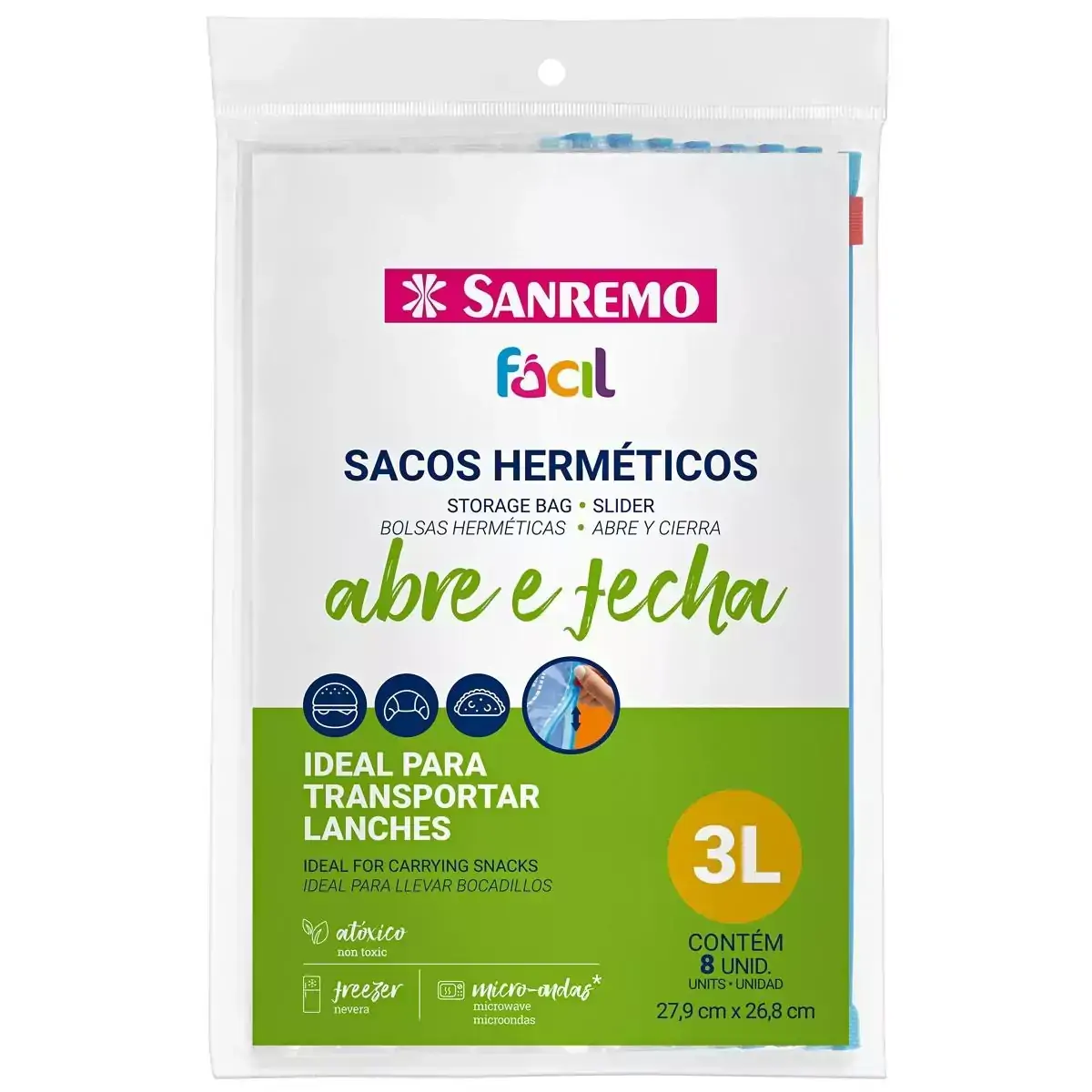 10 Sacos Herméticos Para Geladeira Abre Fecha 3L Saquinhos Plásticos Para Alimentos Sanremo