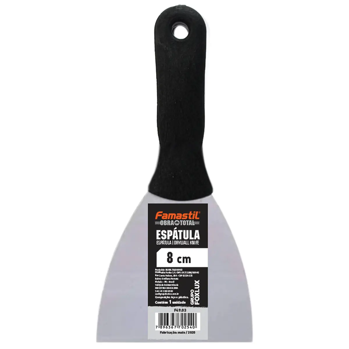 Espátula De Aço Encruado Famastil 1020 Cabo Em Pvc 8cm