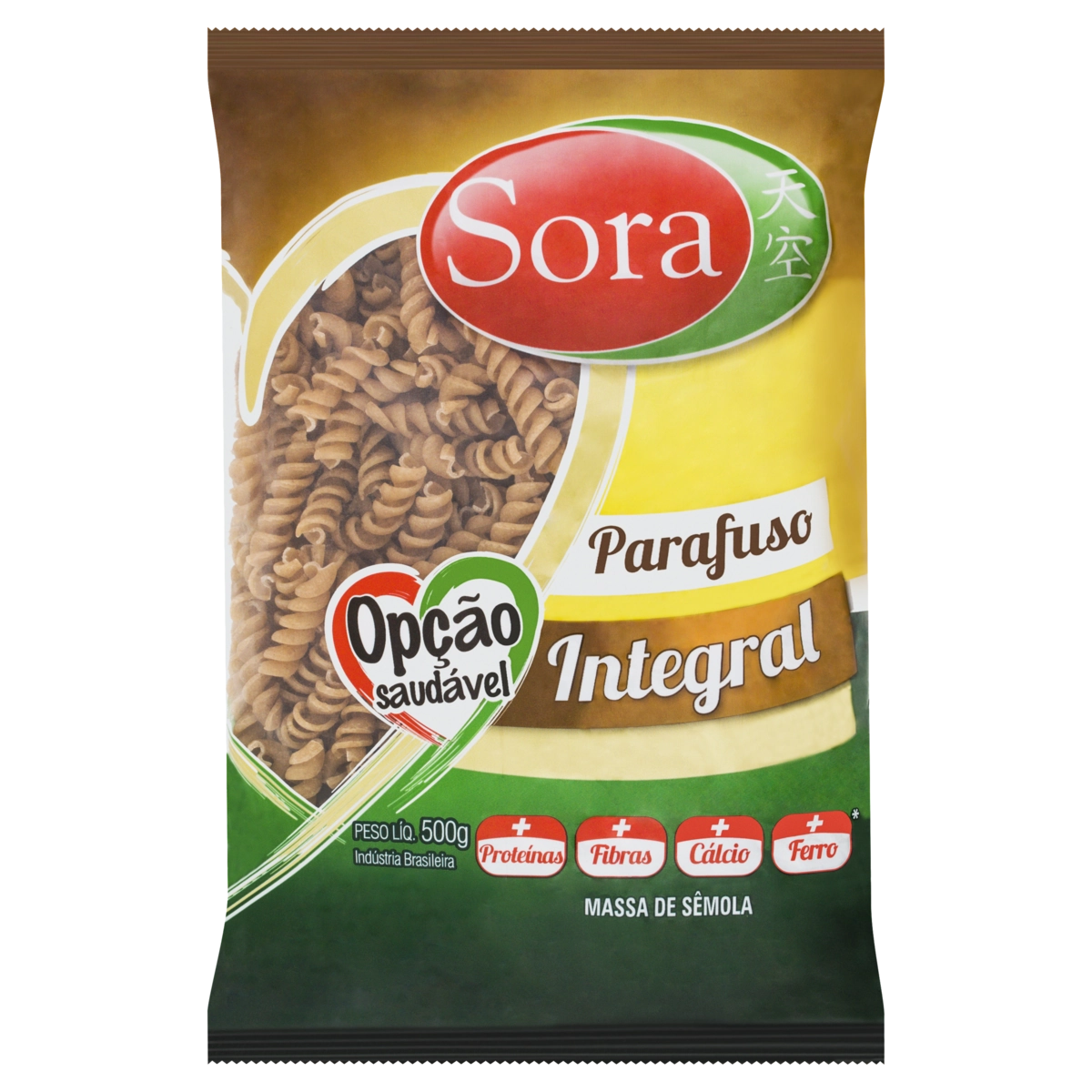 Macarrão De Sêmola Integral Parafuso Sora Pacote 500g