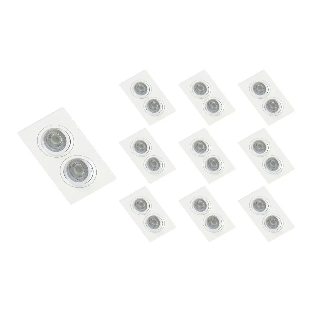 10 Spots De Embutir Plano Save Energy Para 2 Lâmpadas Mr16 Gu10 Bivolt Branco