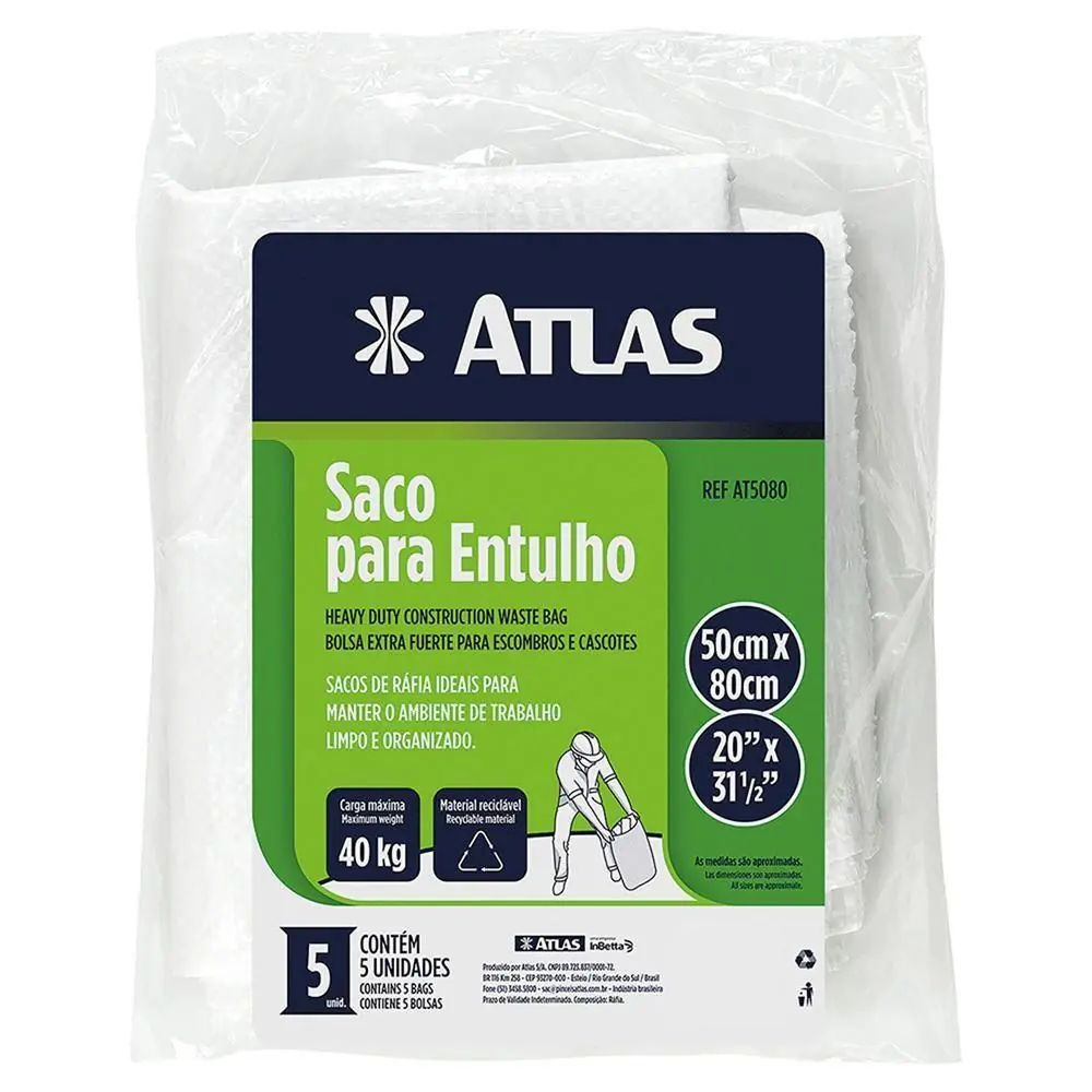 Saco para Entulho 50x80cm Transparente com 5 Peças