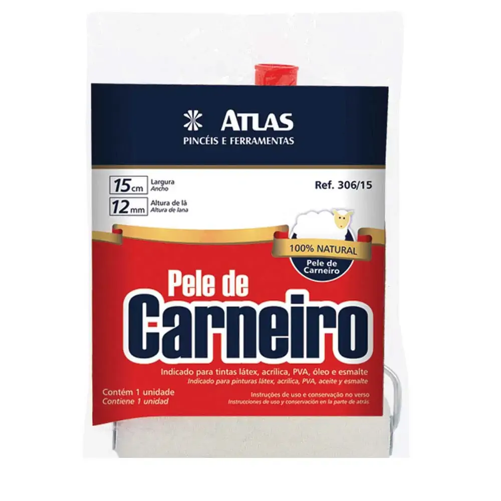 Rolo de Pele de Carneiro 9cm com Cabo Vermelho