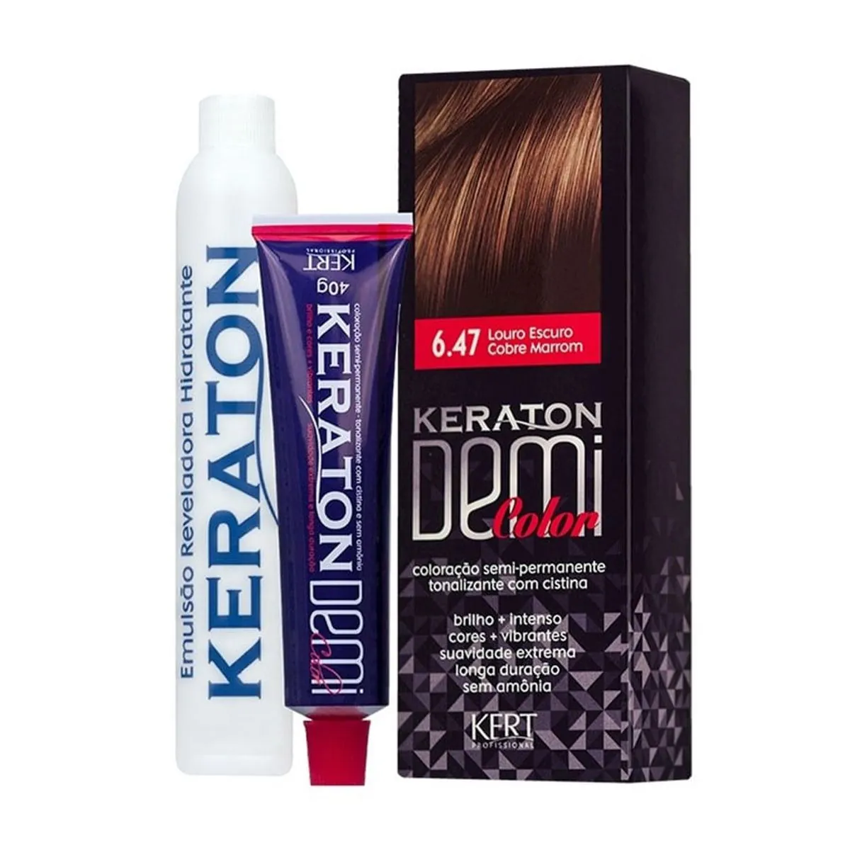 Coloração Keraton Demi Color Louro Escuro Cobre Marrom 6.47