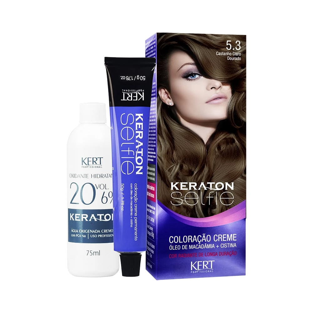 Coloracao Individual Permanente Kert Keraton Selfie 5.3 C. Claro Dourado 50g