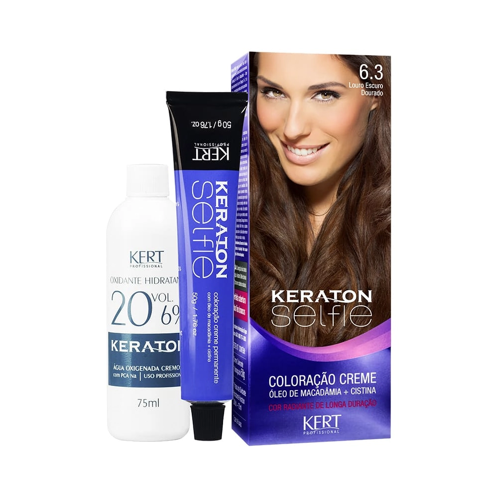 Coloracao Individual Permanente Kert Keraton Selfie 6.3 L.escuro Dourado 50g
