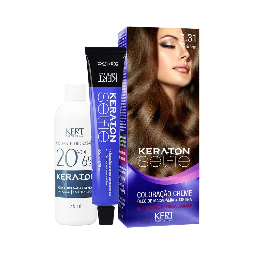 Coloracao Individual Permanente Kert Keraton Selfie 7.31 L. Medio Bege 50g