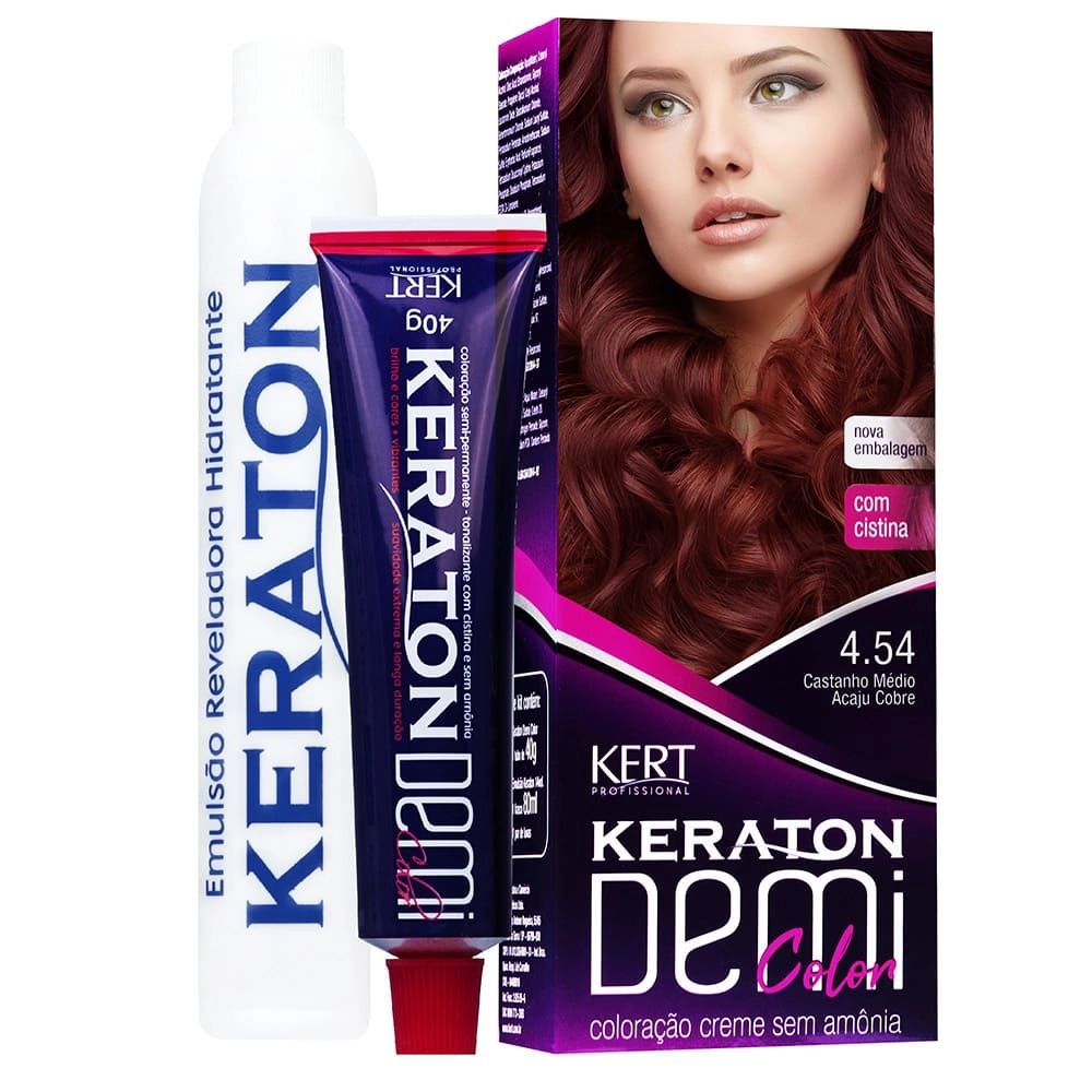 Coloração Keraton Demi Color Castanho Médio Acaju Acobreado 4.54