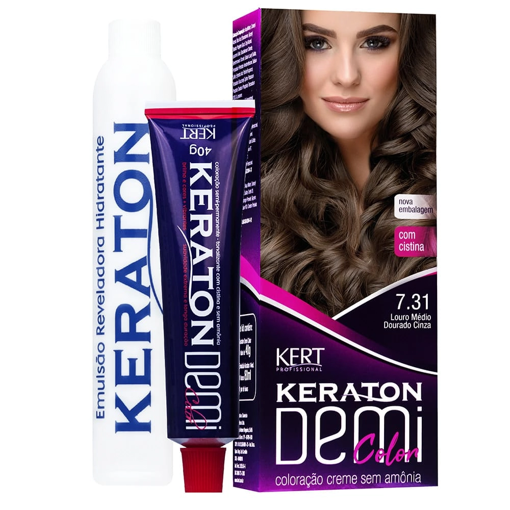 Coloração Keraton Demi Color Louro Médio Dourado Cinza 7.31
