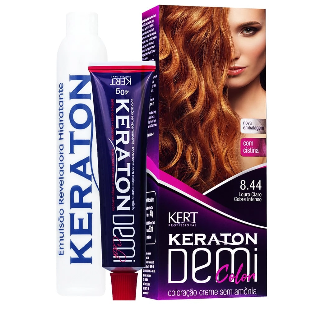 Coloração Keraton Demi Color Louro Claro Cobre Intenso 8.44