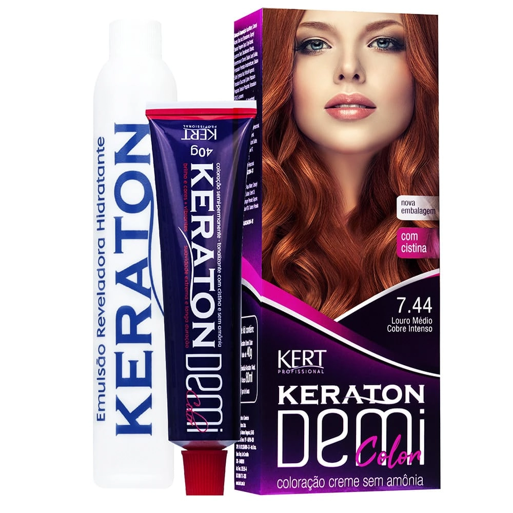 Coloração Keraton Demi Color Louro Médio Cobre Intenso 7.44