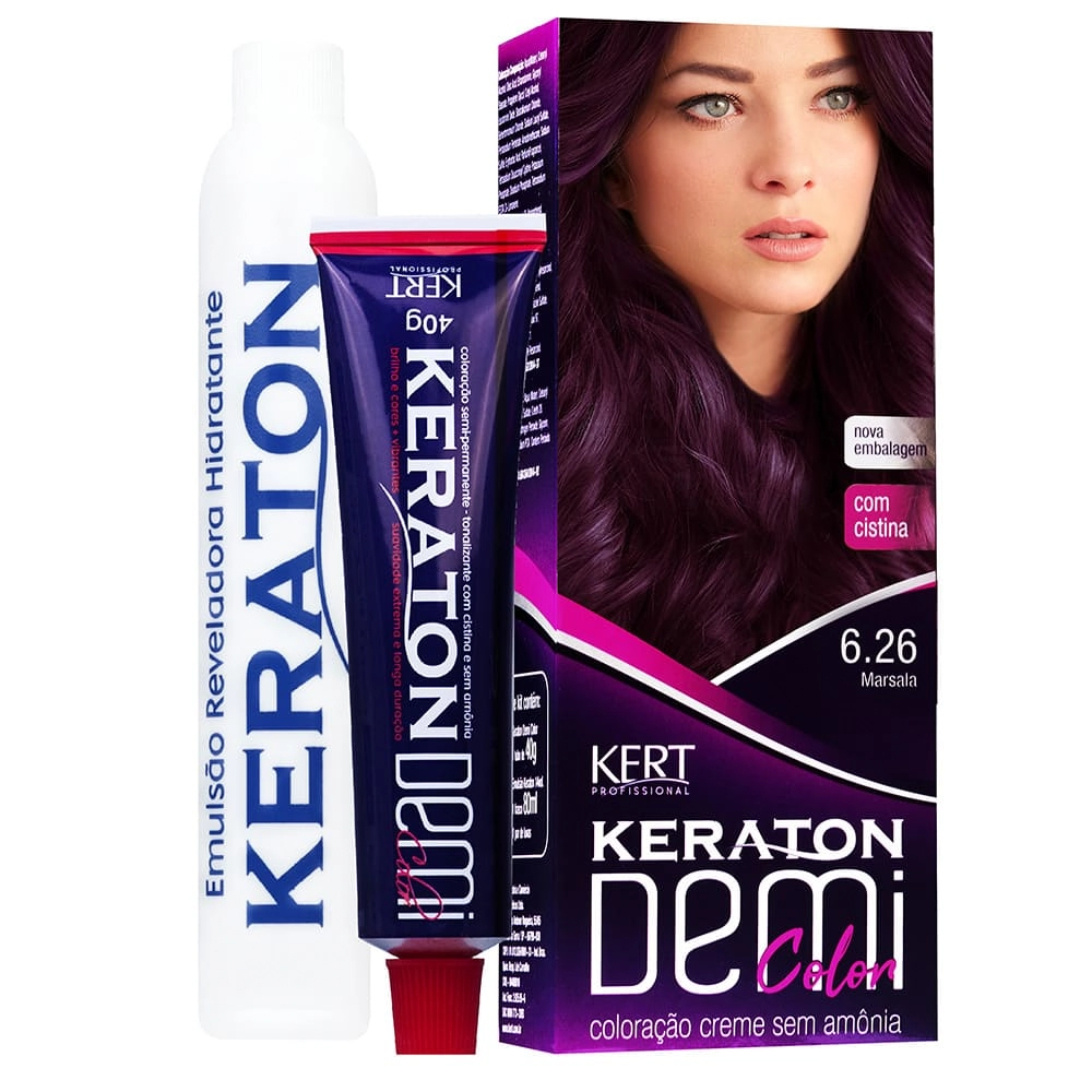 Coloracao Individual Permanente Kert Keraton Demi Color 6.26 Marsala 40g