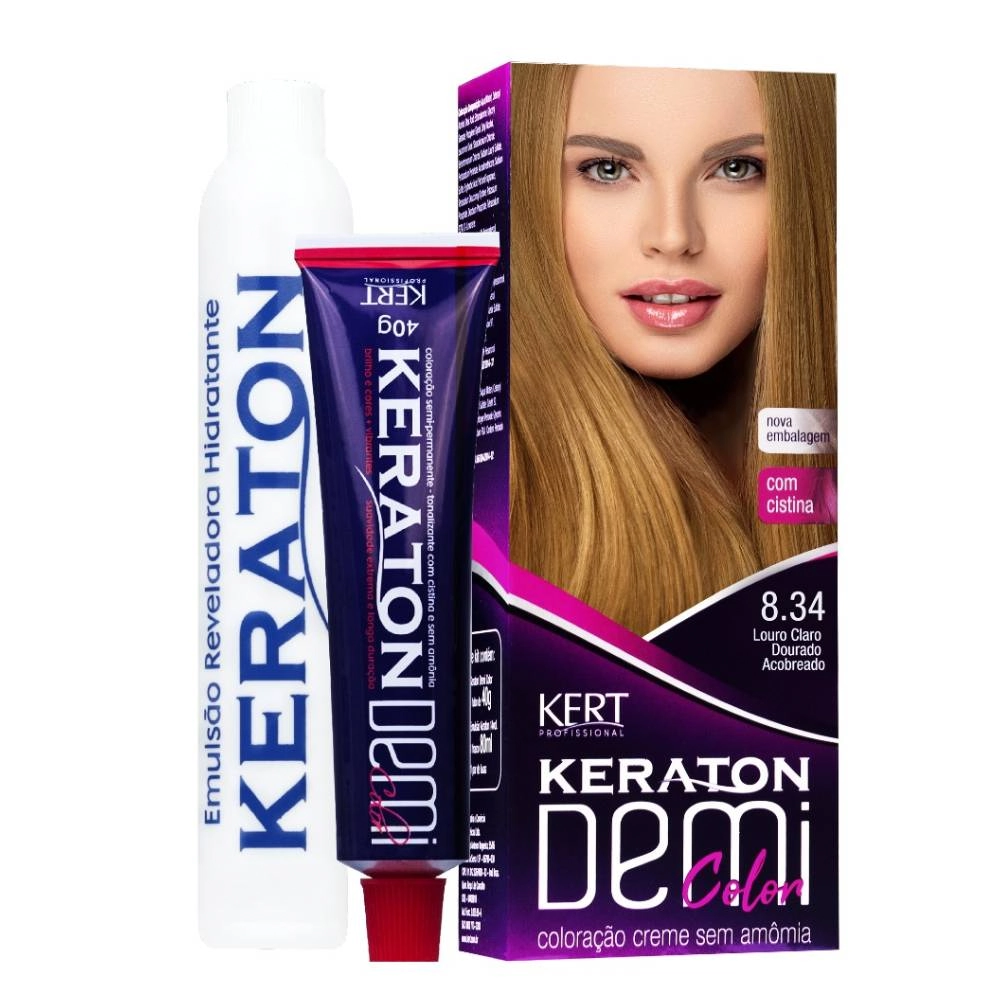 Coloração Keraton Demi Color 8.34 Louro Cl. D. Acobreado